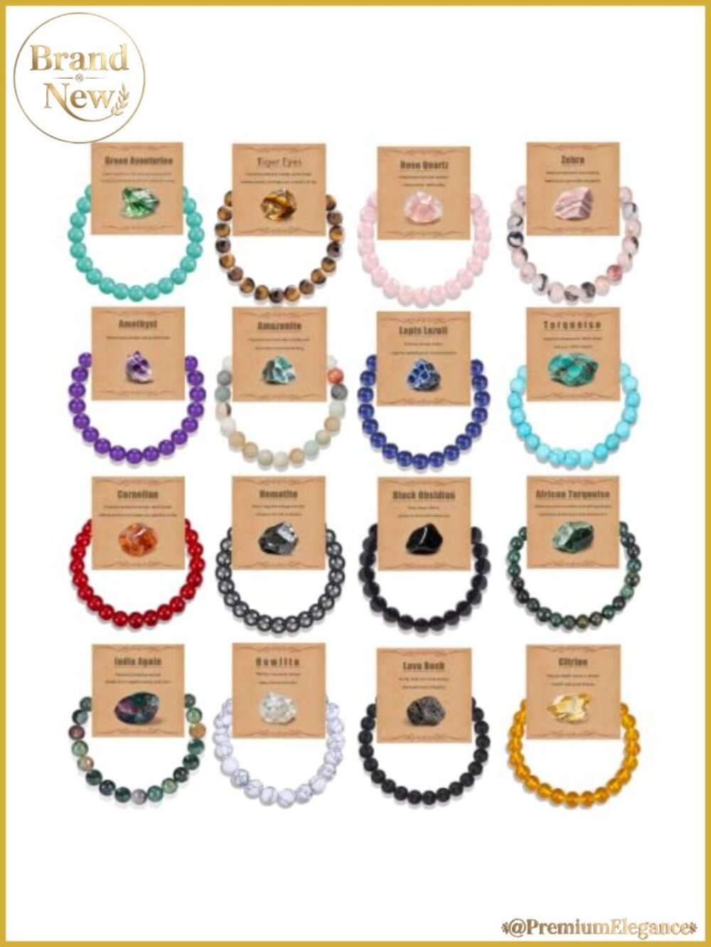 16 Piece Natural Stone Healing Crystal Beaded Bracelet Set for Women